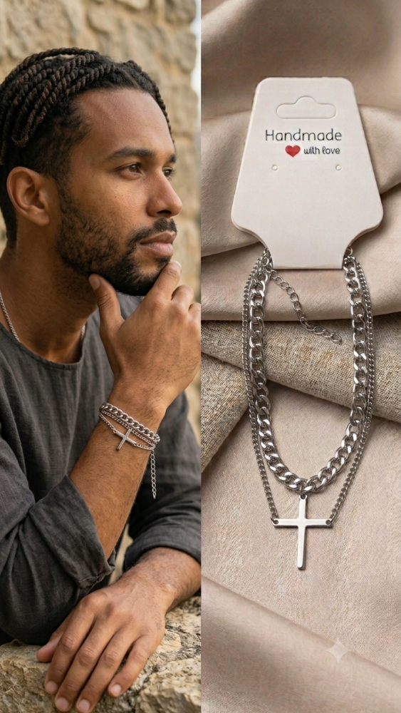 Collar de Cruz Doble para Caballero