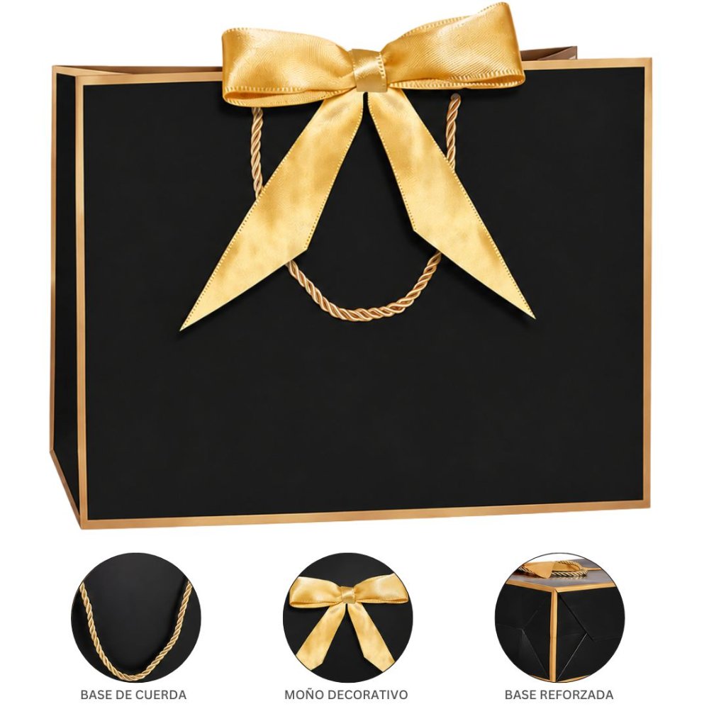 bolsa de regalo papel metalico con asa de lujo negra