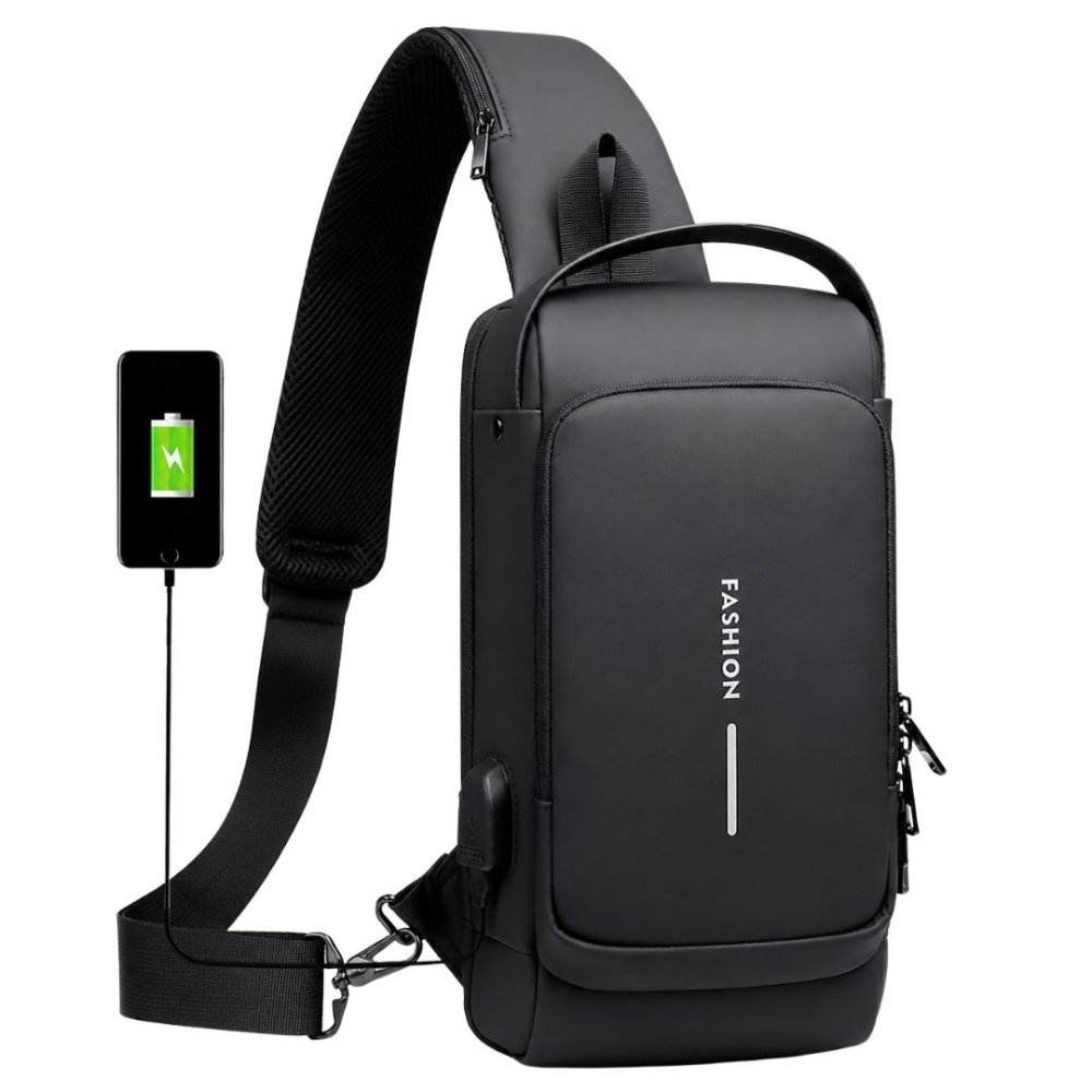 Bolso De Hombro Usb Antirrobo Negro Multifunción Unisex