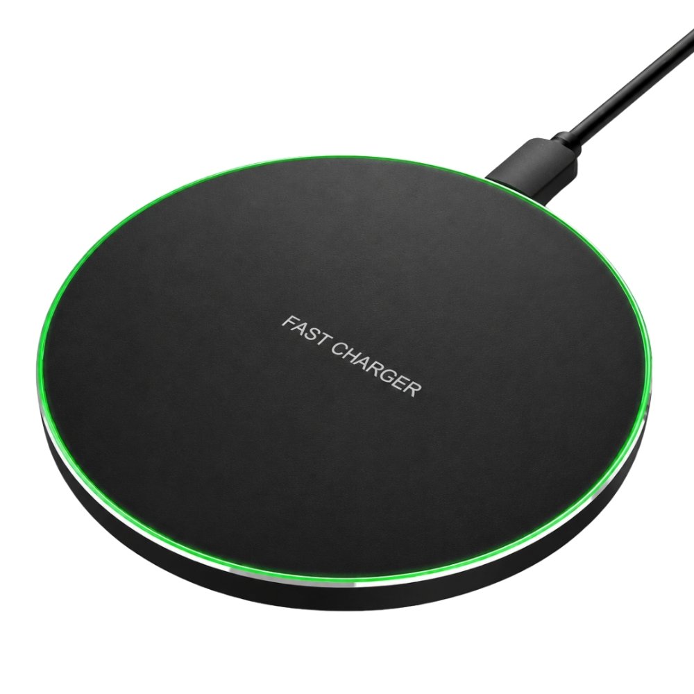Almohadilla Negra De Carga Inalámbrica Rápida De 15w Con Luz Led