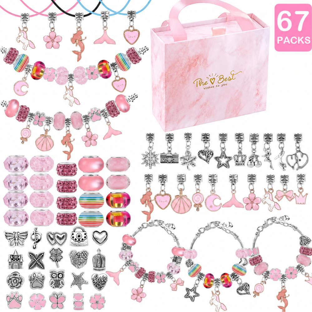 Kit de Pulseras y Collares para Niñas 67 Piezas con Caja de Regalo