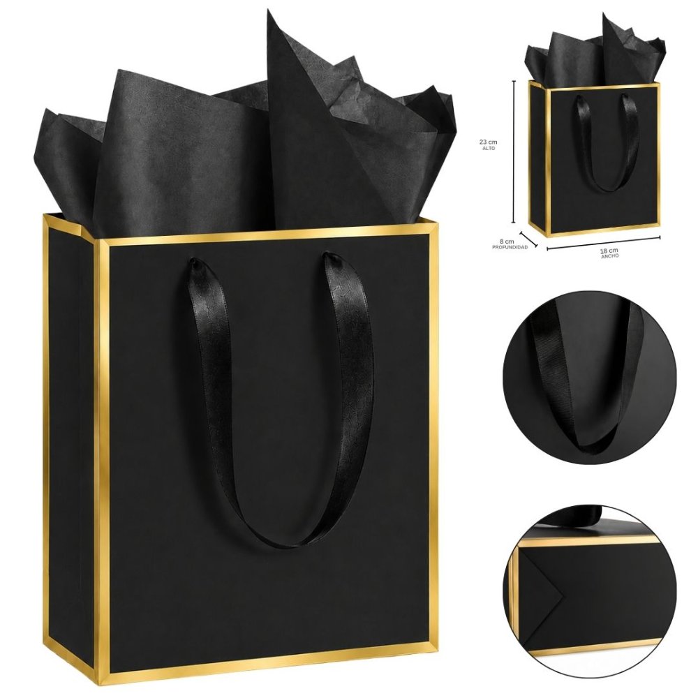 Bolsa De Regalo Negra Con Dorado De Lujo