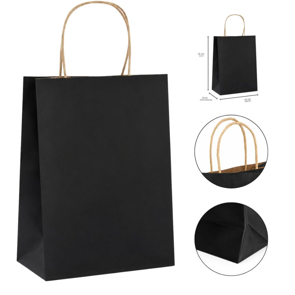 Bolsa De Regalo Color Negro Papel Kraft