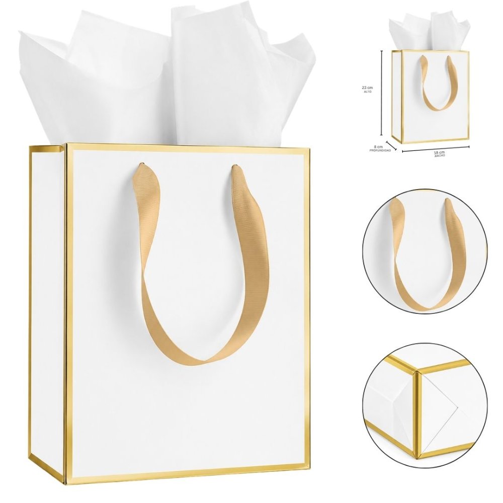 Bolsa De Regalo Blanca Con Dorado De Lujo