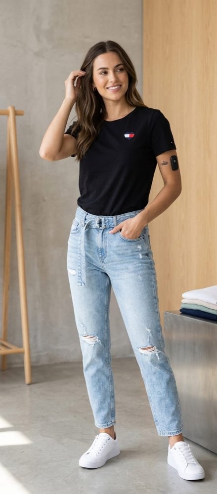 Camisa🇺🇸 negra de corazón bordado TOMY HILFIGER talla m