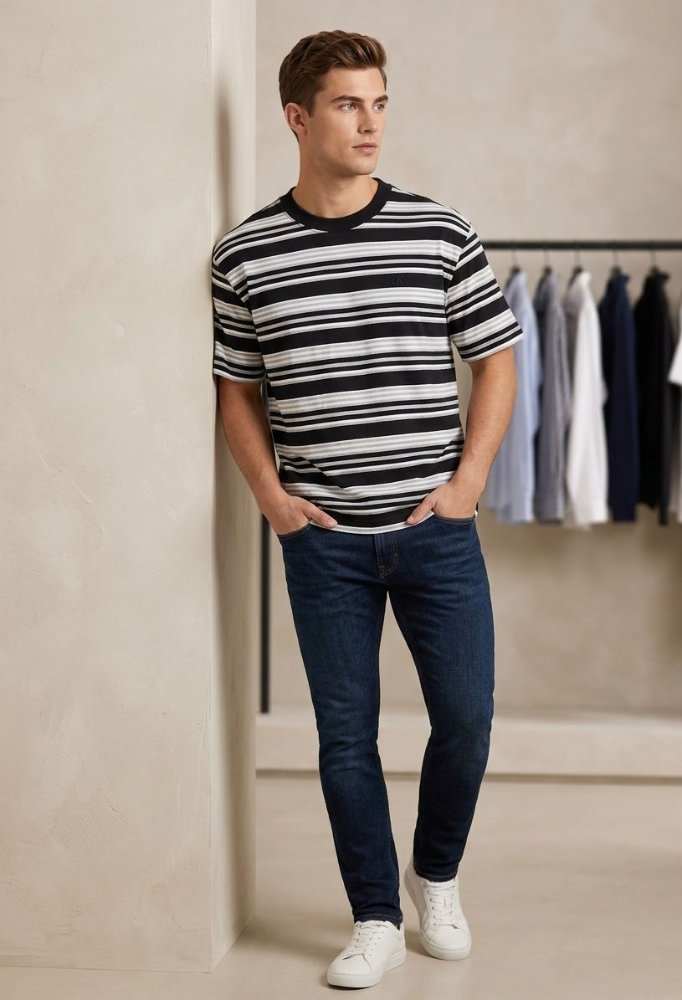 Camisa 🇺🇸 OVERSIZE blanca con rallas negras talla M