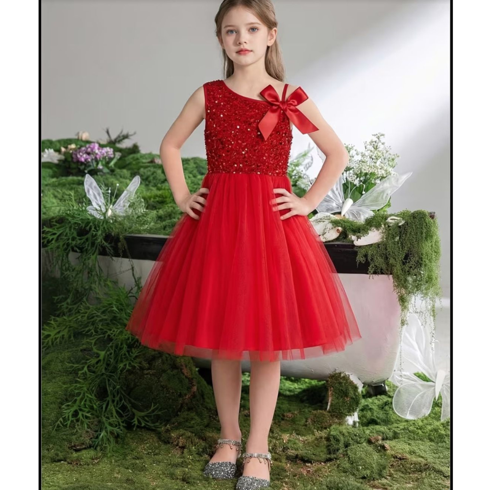 VESTIDO ROJO CON LENTEJUELAS TULL