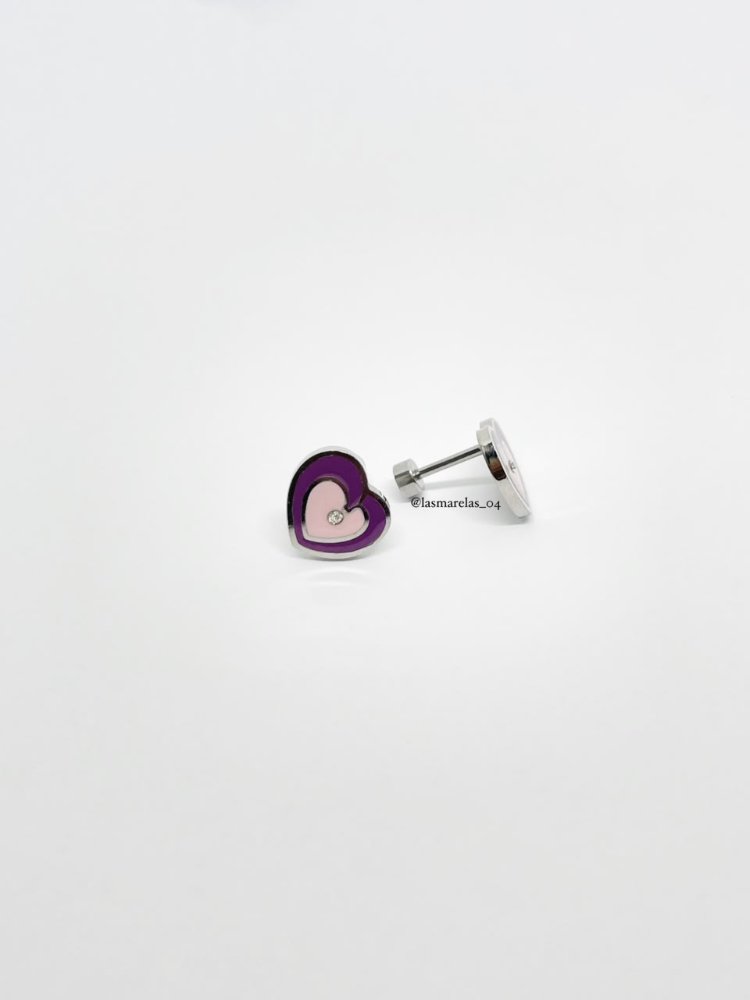 Aritos de tapon de rosca corazon morado
