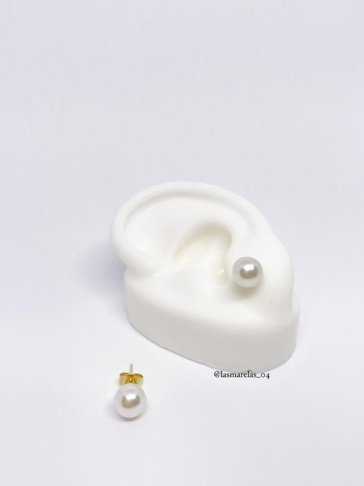 Aritos de perla blanca pequeños - Acero Inoxidable