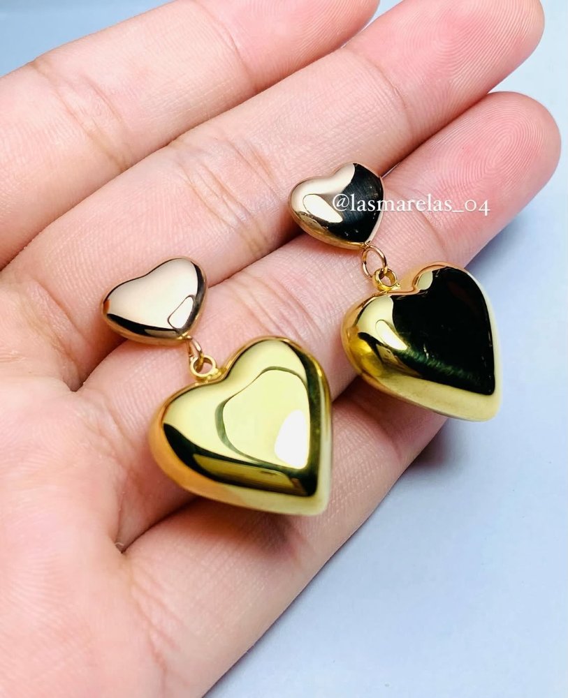 Aritos grande colgantes de corazon dos tonos - Acero Inoxidable