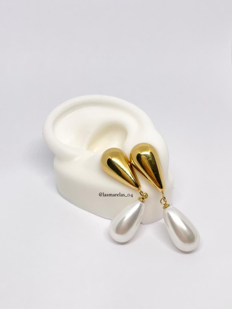 Aritos de perla blanca colgantes - Acero Inoxidable