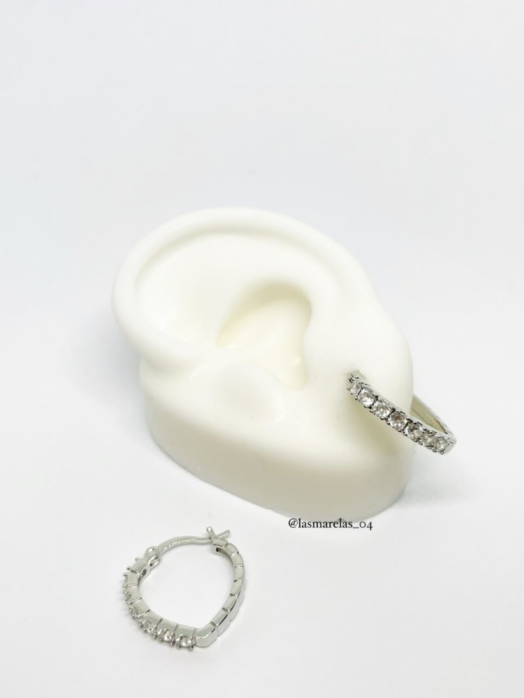 Argollas corazon con piedras Plateado N° 25 - Acero Inoxidable