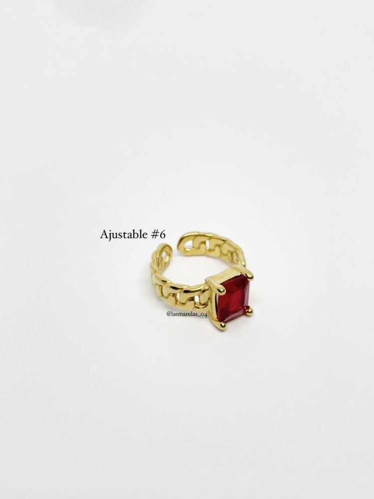 Anillo #6 en adelante piedra roja cuadrada