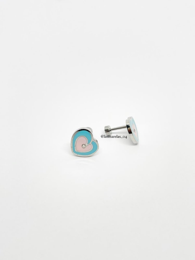 Aritos de tapon de rosca corazon azul