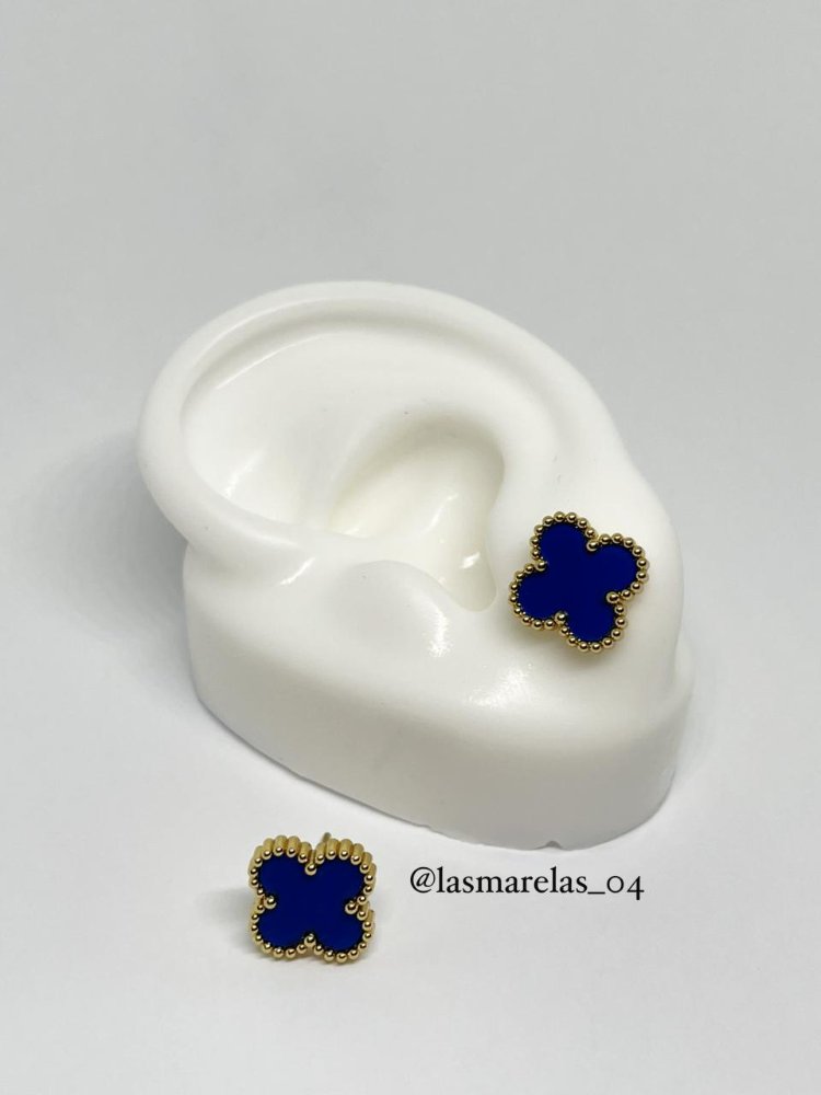 Aritos pequeños Trebol azul N°2 - Acero Inoxidable
