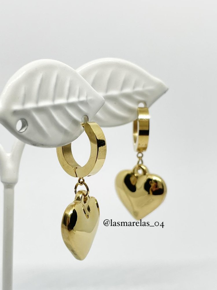 Argollas lisas con colgantes de corazon N° 37 - Acero Inoxidable