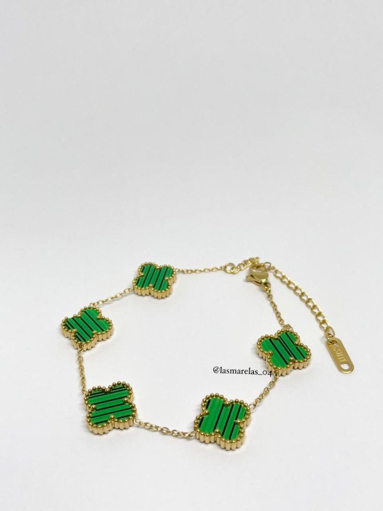 Pulsera estilo trebol verde, azul & morado.