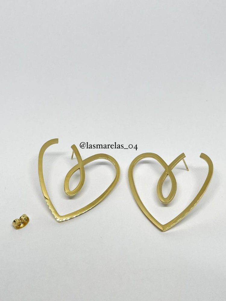 Aritos grandes corazon contorno - Acero Inoxidable