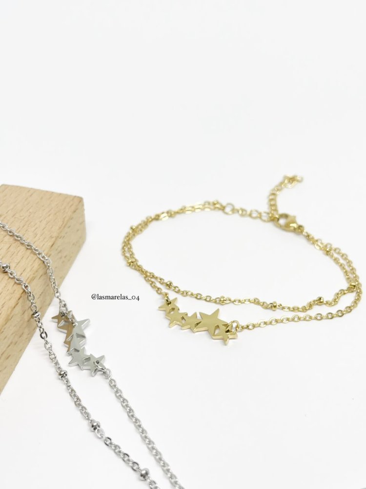 Pulsera de estrellas dorado & plateado