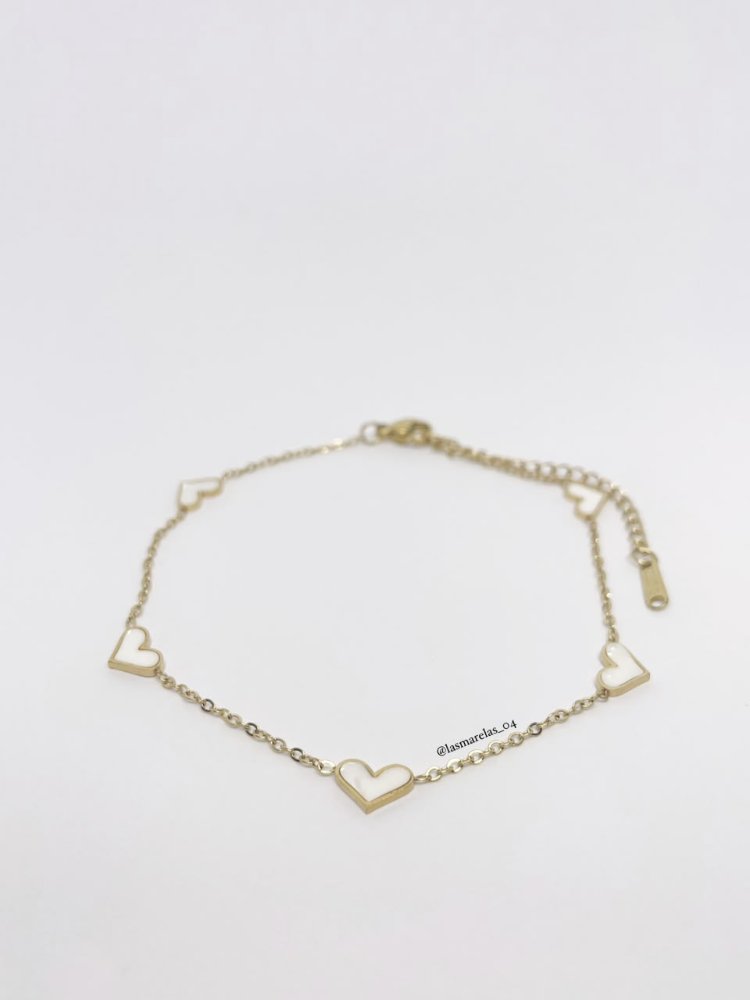 Tobillera de corazones blanco