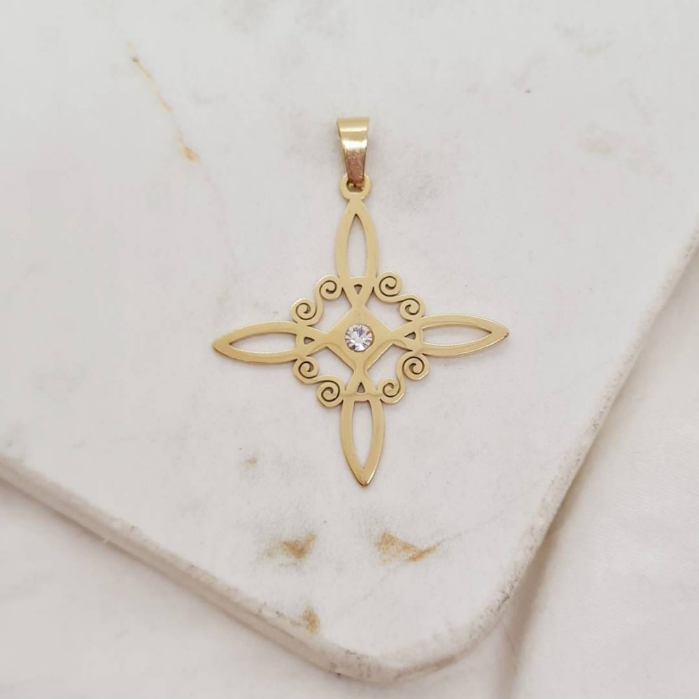 Dije Nudo de bruja grande con strass blanco- acero dorado