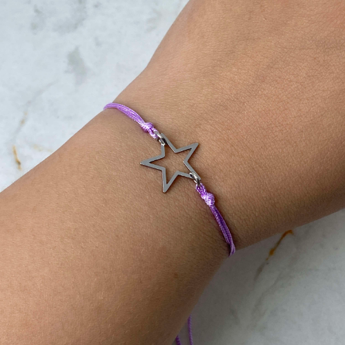 Pulsera de hilo regulable con dije estrella - Lila