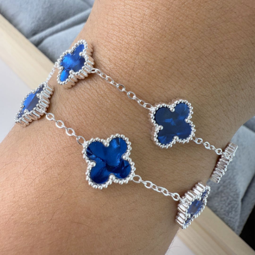 Pulsera Tréboles simil mármol - Azul