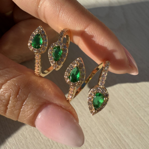 Anillo Dorado Falange Gotita - Lvy Verde