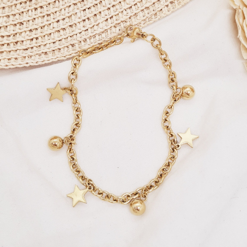 Pulsera acero dorado Tiffany con bolitas y estrellas