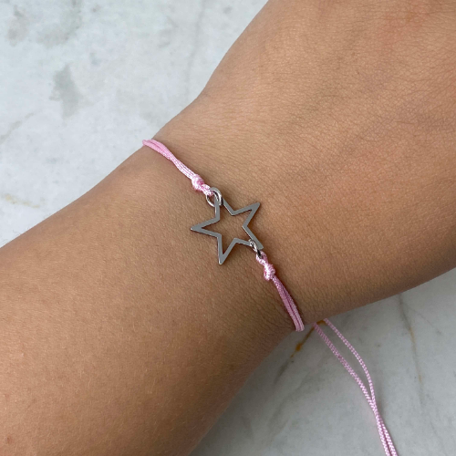 Pulsera de hilo regulable con dije estrella - Rosa