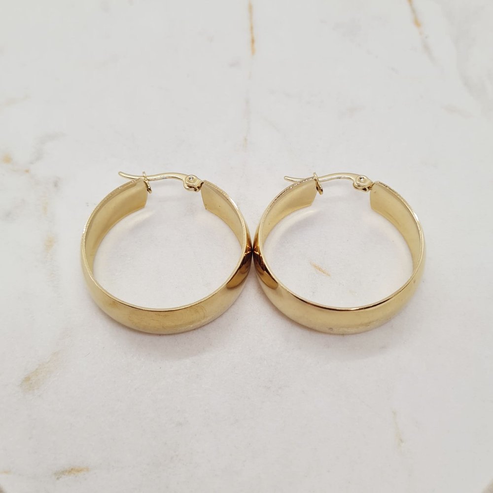 Argollas acero dorado cubana ancha lisa