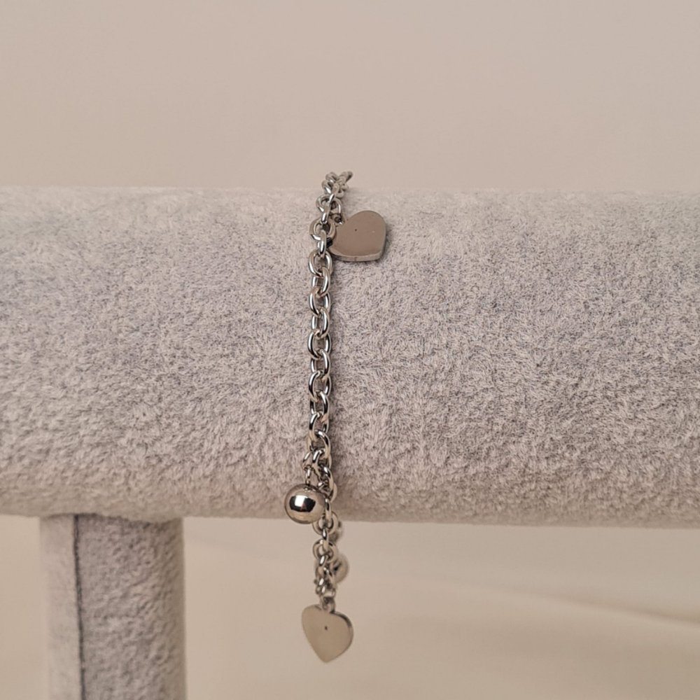 Pulsera Tiffany con bolitas y dijes - corazón liso