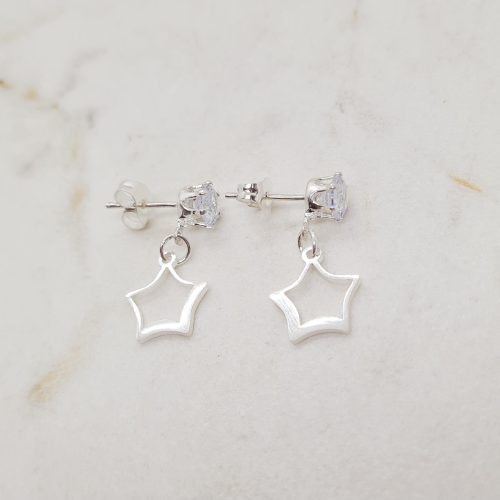 Aros acero blanco con cubic y estrella calada