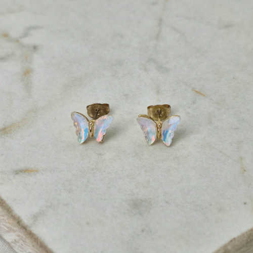 AROS ACERO DORADO MARIPOSA DE CRISTAL - TORNASOL CLARO
