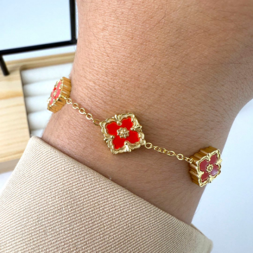 Pulsera Dorada Baldina - Rojo