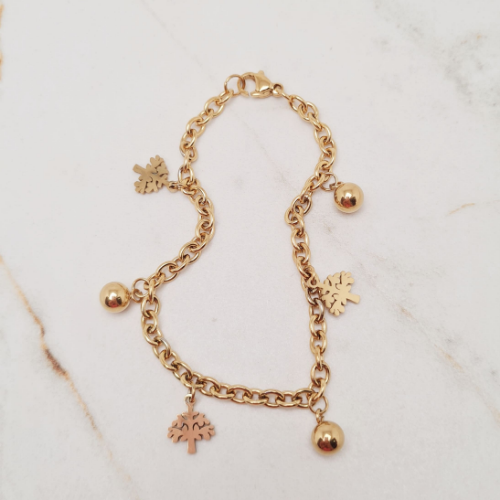 Pulsera acero dorado Tiffany con bolitas y arbol de la vida