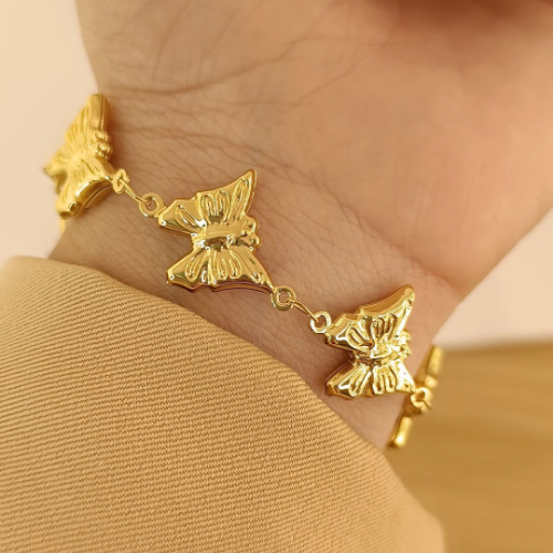 Pulsera Dorada Dije Unidos Mariposas
