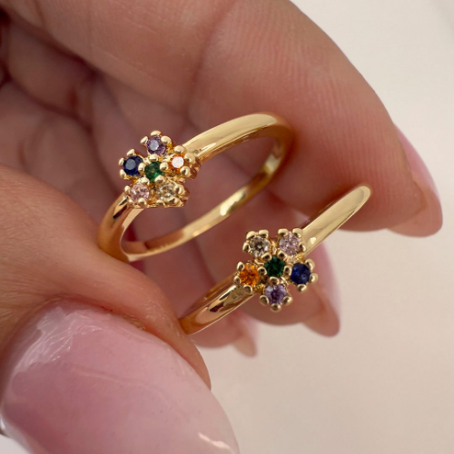 Anillo Dorado Midi Florcita - Piedras Coloridas