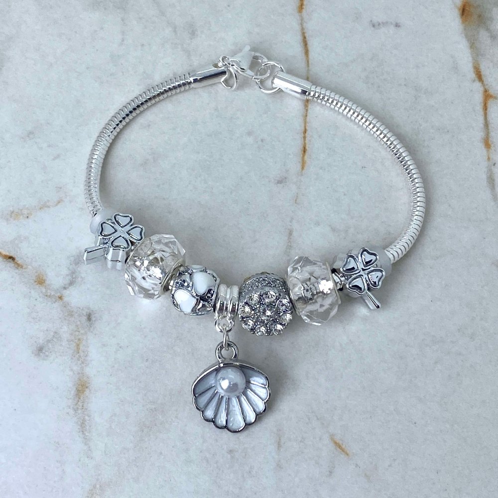 Pulsera Acero blanco estilo Pandora - Almeja Blanca