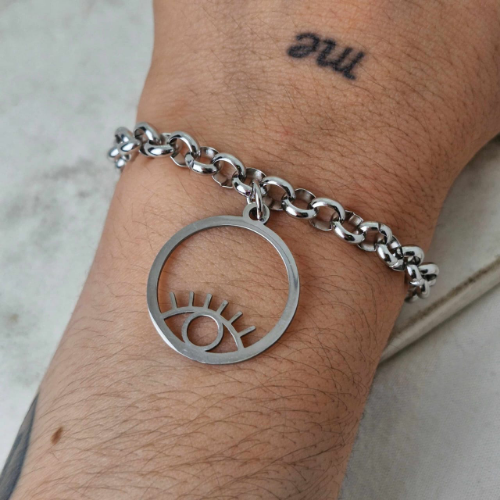 Pulsera  acero con dije clásico Ojo turco