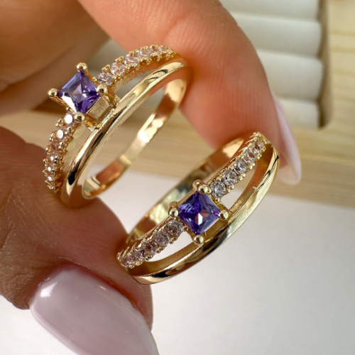 Anillo Dorado Prince - violeta