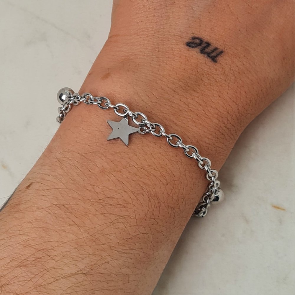 Pulsera Tiffany con bolitas y dijes - estrella lisa
