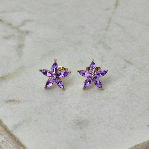 AROS ACERO DORADO FLOR DE CRISTAL - VIOLETA