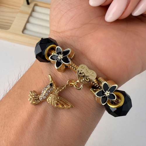 Pulsera Dorada Colibrí - Florcitas Negro
