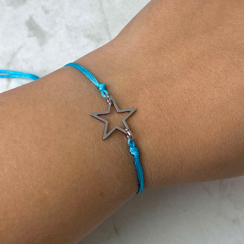 Pulsera de hilo regulable con dije estrella - Turquesa