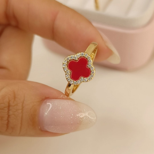 Anillo Dorado Clover - Rojo