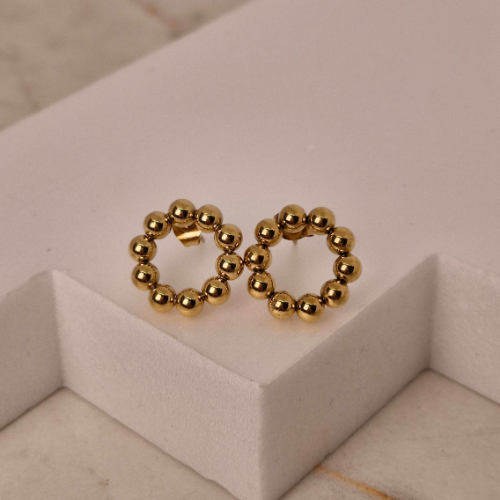 AROS ACERO DORADO REDONDO MEDIANO FULL BOLITAS