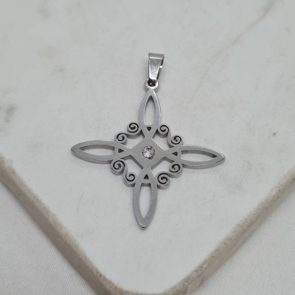 Dije Nudo de bruja grueso con strass blanco