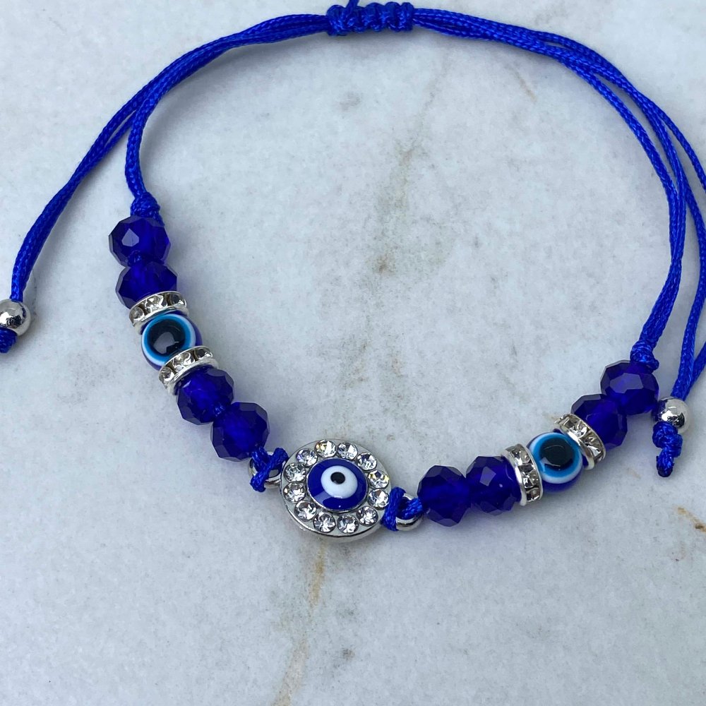 Pulsera/tobillera regulable de hilo - Ojo turco azul