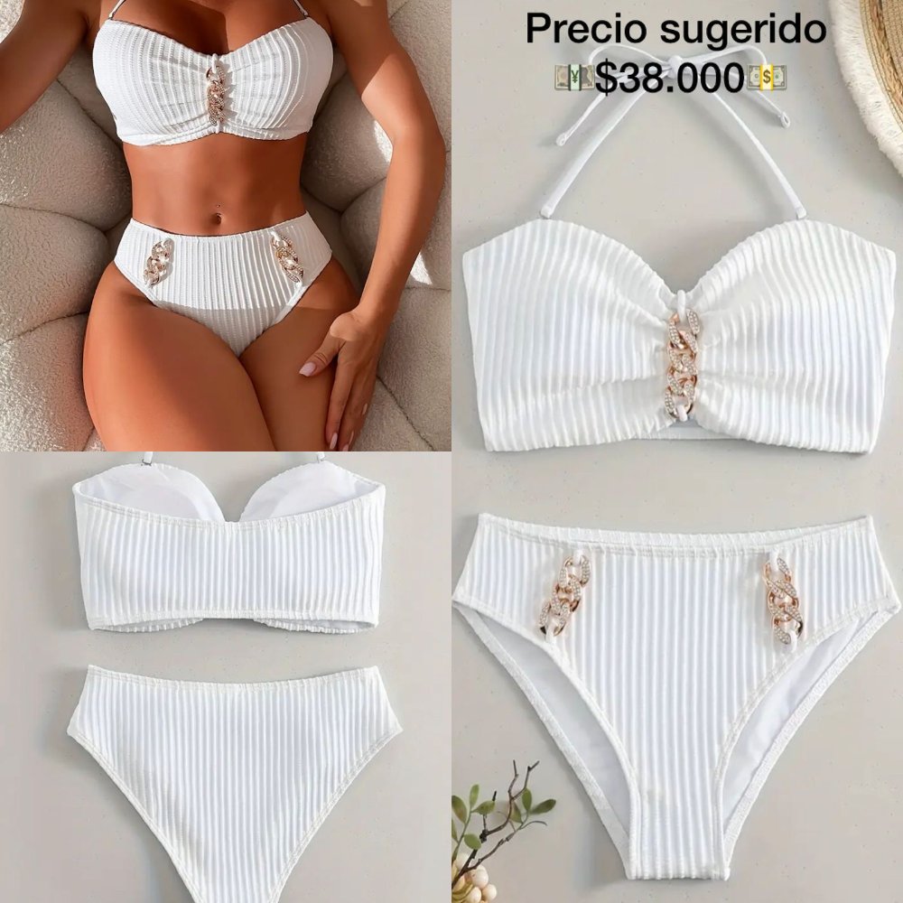 Vestido de Baño TM Panty Alto Blanco con broches